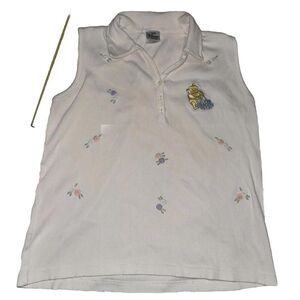 Disney Store Winnie the Pooh  Embroider Collared Sleeveless White Shirt L Cotton
